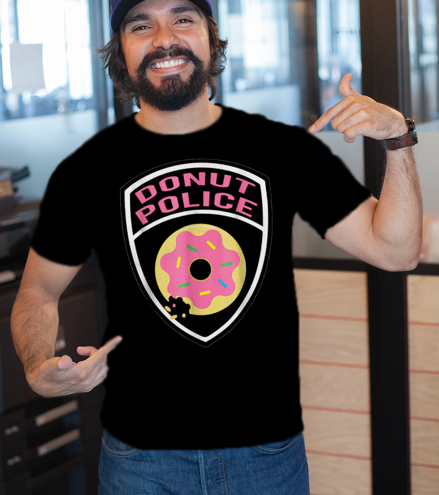 Donut Police Badge Funny Donut Lover Pink Sprinkles T-Shirt
