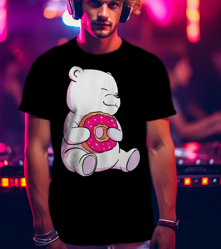 Polar Bear Holding Donut Animal Lover T-Shirt