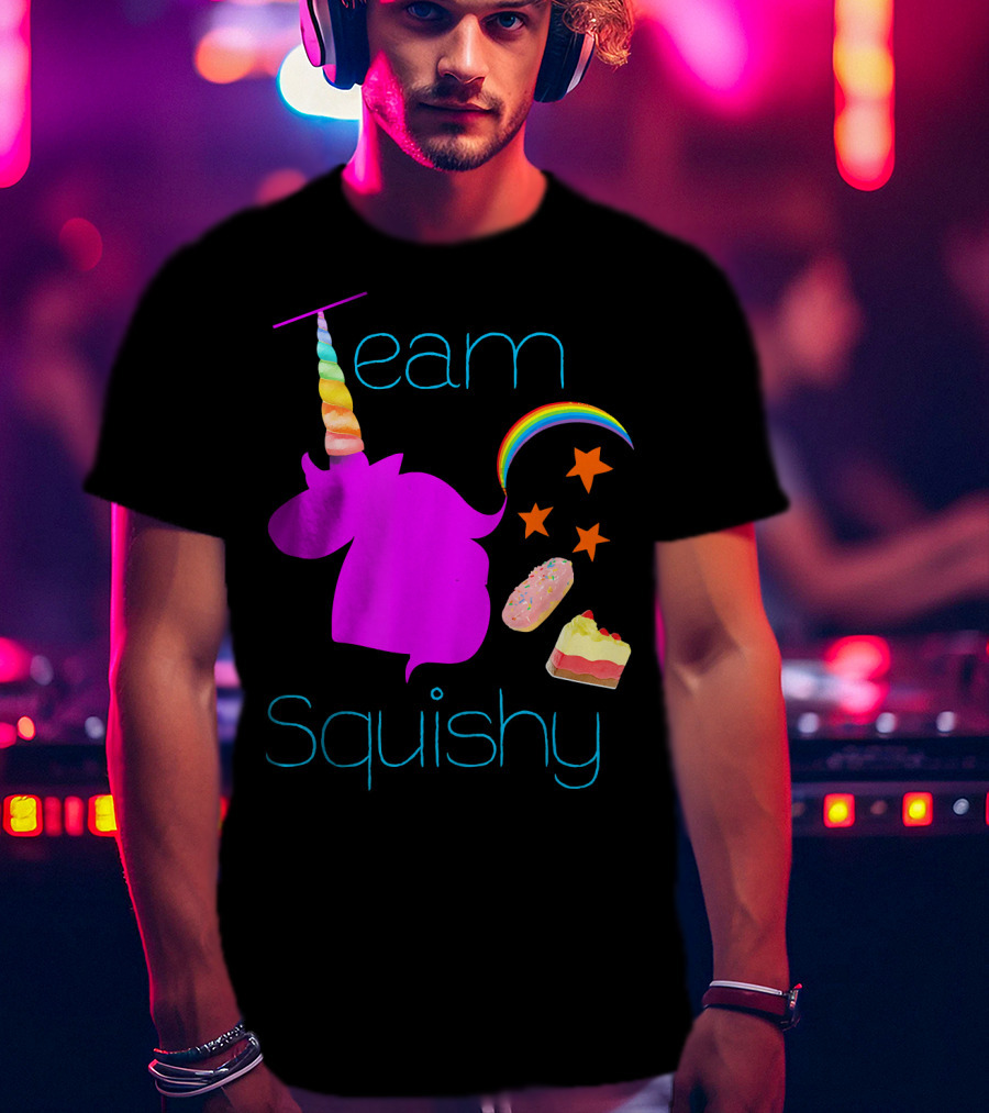 Team Squishy Forever Unicorn Rainbow Donut Cake Stars T-Shirt