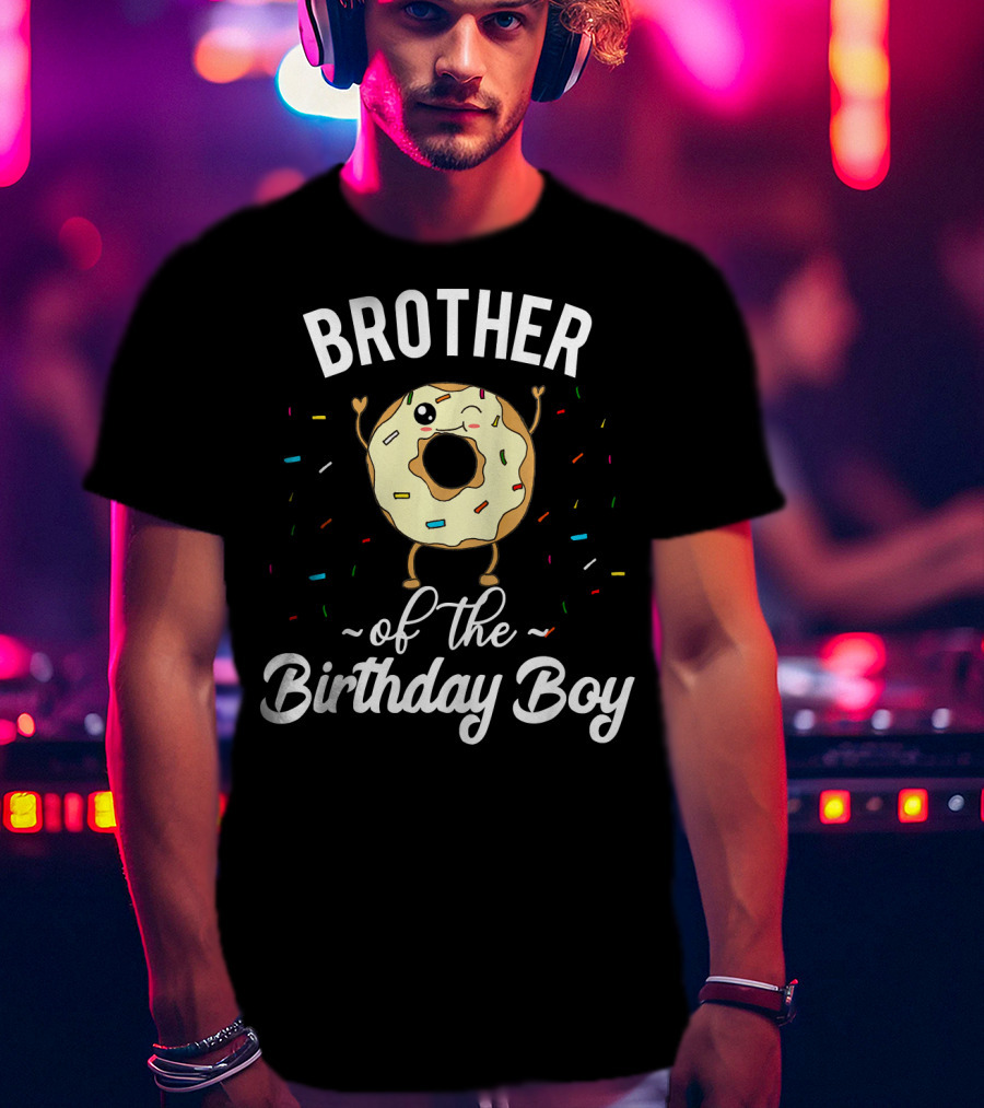 BROTHER Of The Birthday Boy Donut Winking Confetti T-Shirt