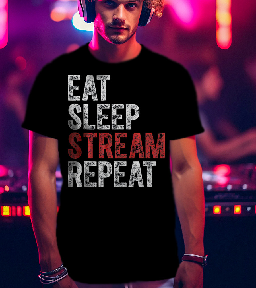 Eat Sleep Stream Repeat Bold Minimalist Gaming Lifestyle T-Shirt