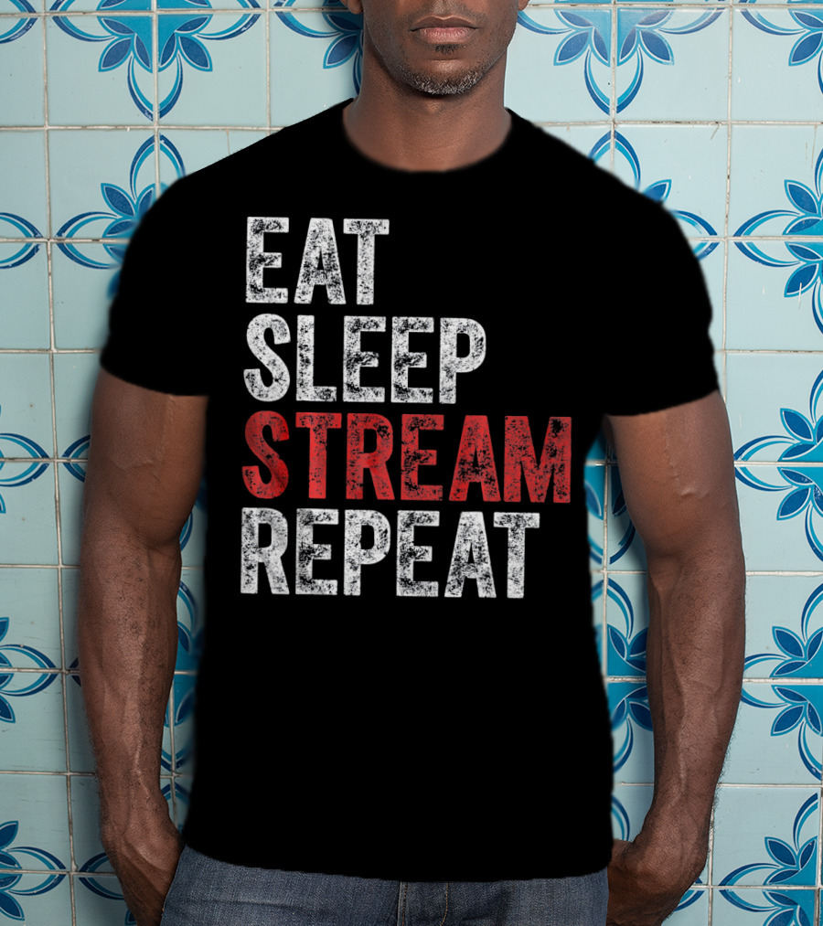 Eat Sleep Stream Repeat Bold Minimalist Gaming Lifestyle T-Shirt