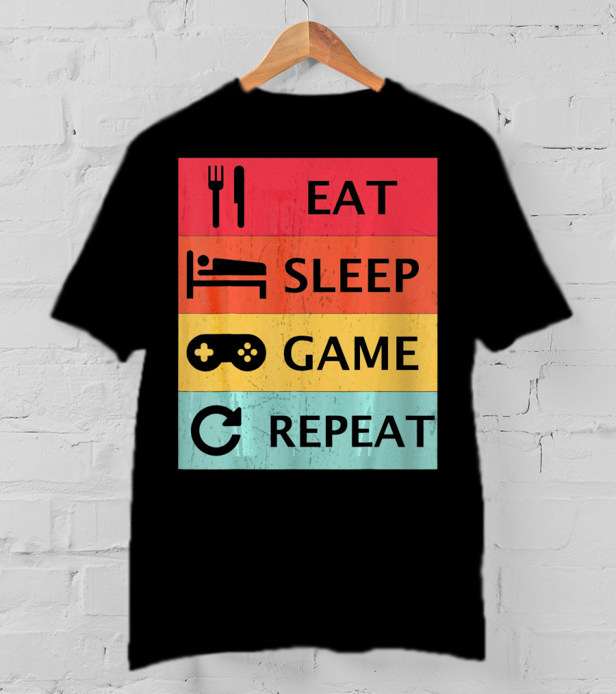 Eat Sleep Game Repeat Meme Retro Icons T-Shirt