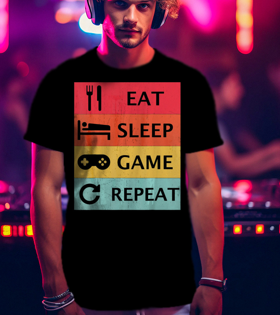 Eat Sleep Game Repeat Meme Retro Icons T-Shirt