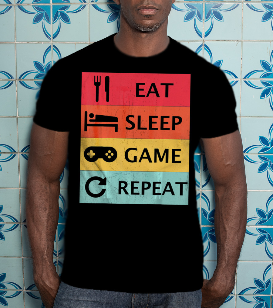 Eat Sleep Game Repeat Meme Retro Icons T-Shirt