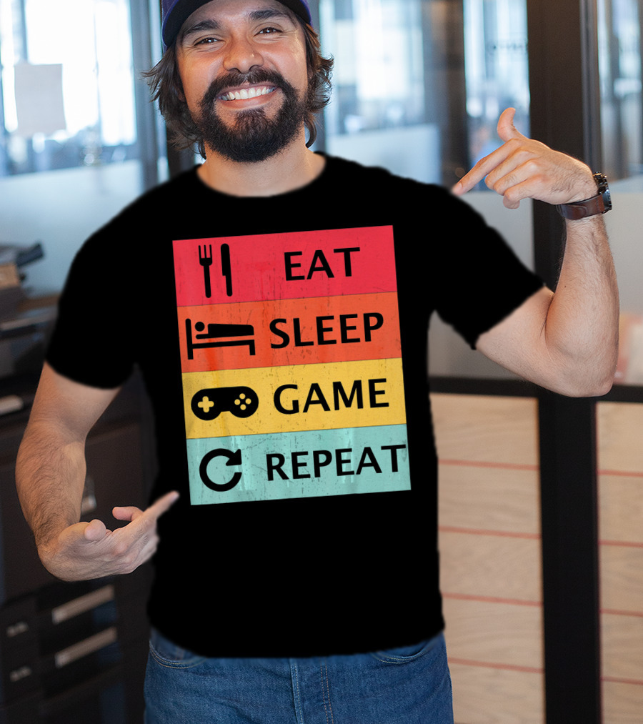Eat Sleep Game Repeat Meme Retro Icons T-Shirt