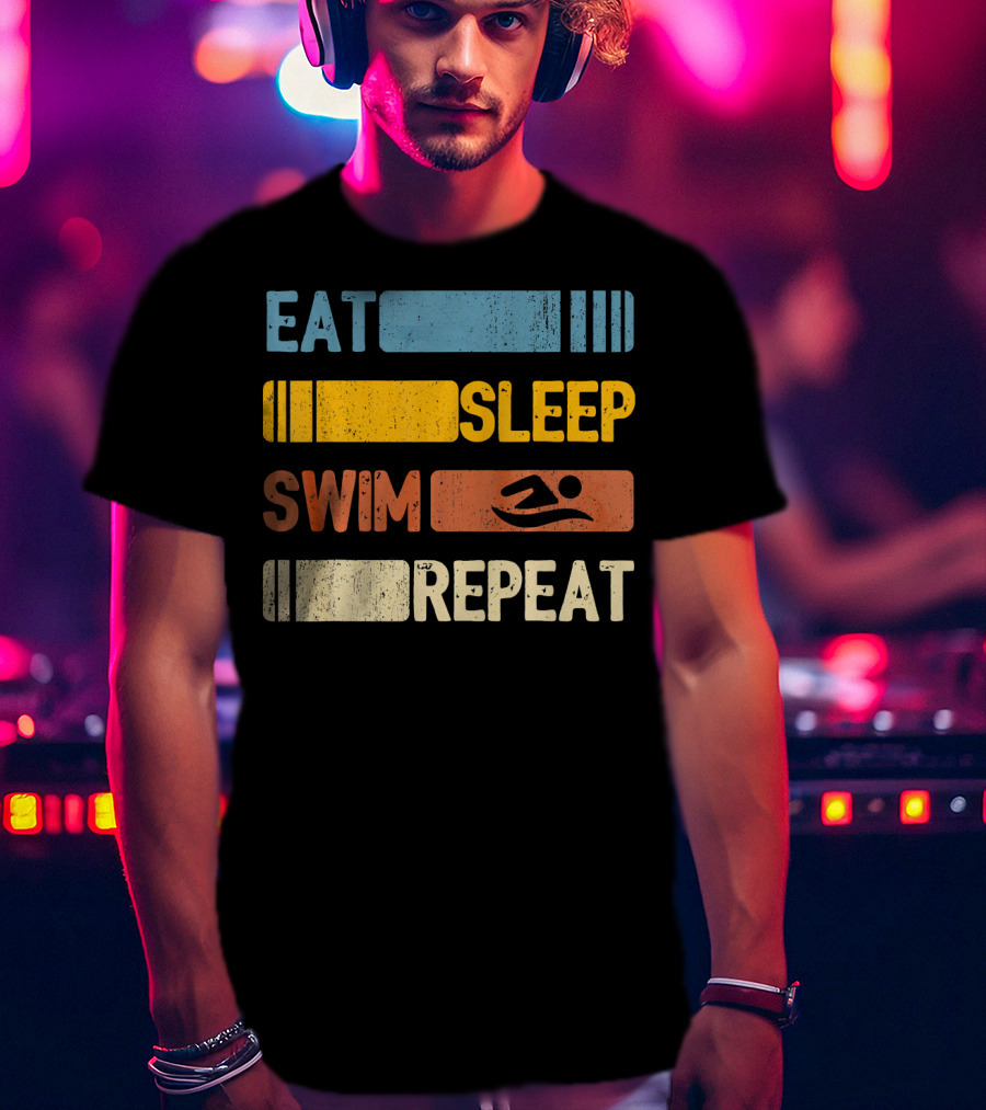 Eat Sleep Swim Repeat Funny Vintage Retro T-Shirt