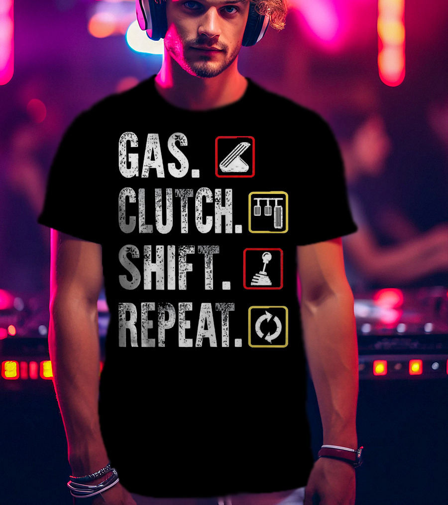 Gas Clutch Shift Repeat Pedal Icons Cycle T-Shirt