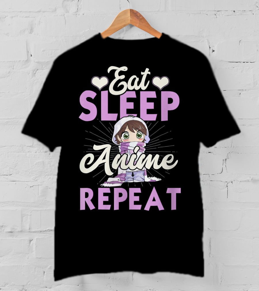 Eat Sleep Anime Repeat Cute Chibi Character Japan Manga T-Shirt