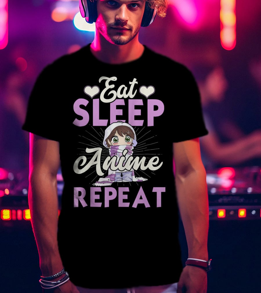 Eat Sleep Anime Repeat Cute Chibi Character Japan Manga T-Shirt