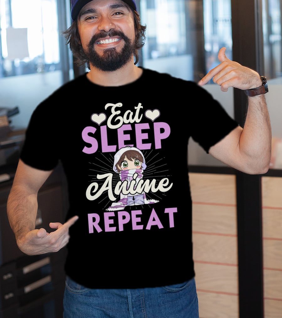 Eat Sleep Anime Repeat Cute Chibi Character Japan Manga T-Shirt