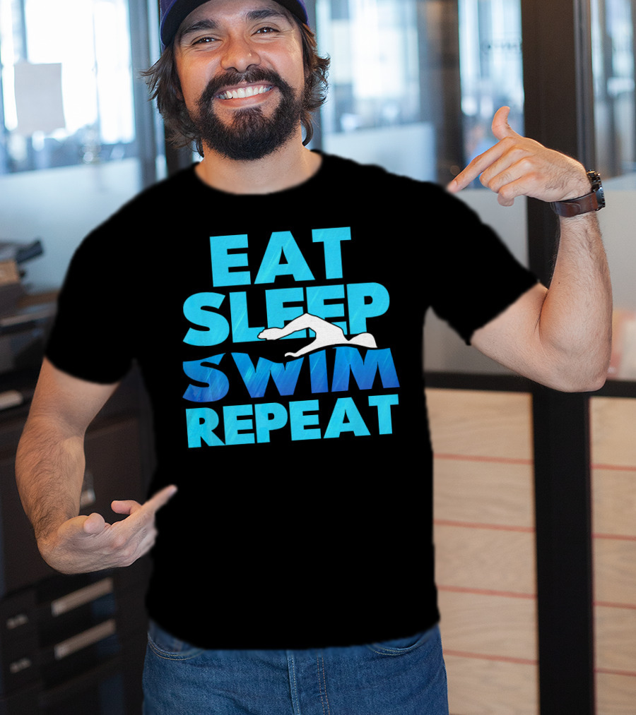 Eat Sleep Swim Repeat Swimmer Tees Iconic Phrase With Swim T-Shirt