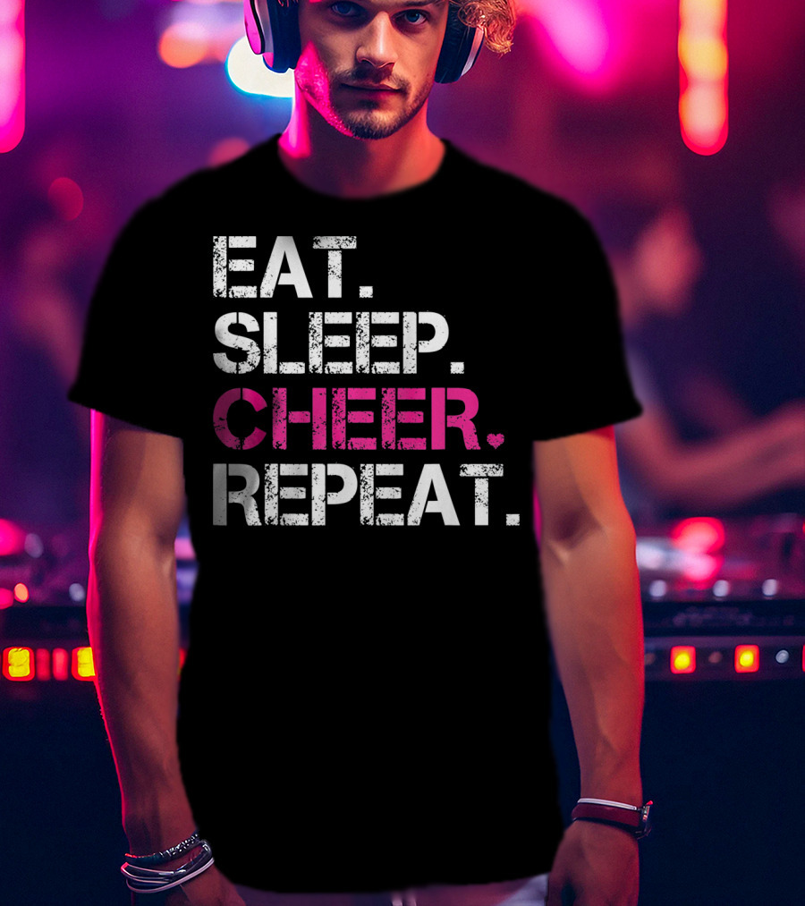 Eat Sleep Cheer Heart Repeat Cheerleading T-Shirt