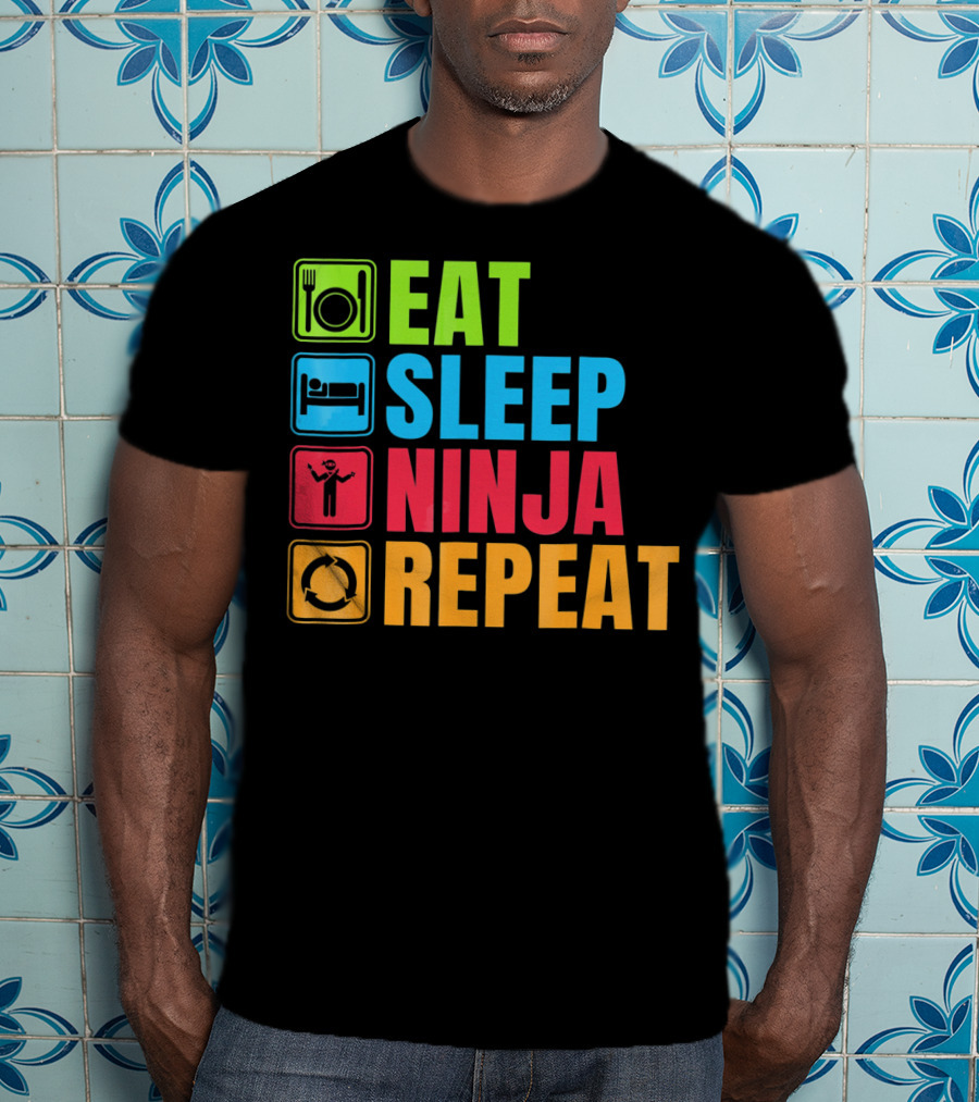 Eat Sleep Ninja Repeat Ninja Martial Arts Cycle T-Shirt