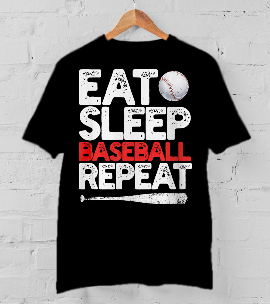 Eat Sleep Baseball Repeat Baseball Bat And Ball T-Shirt