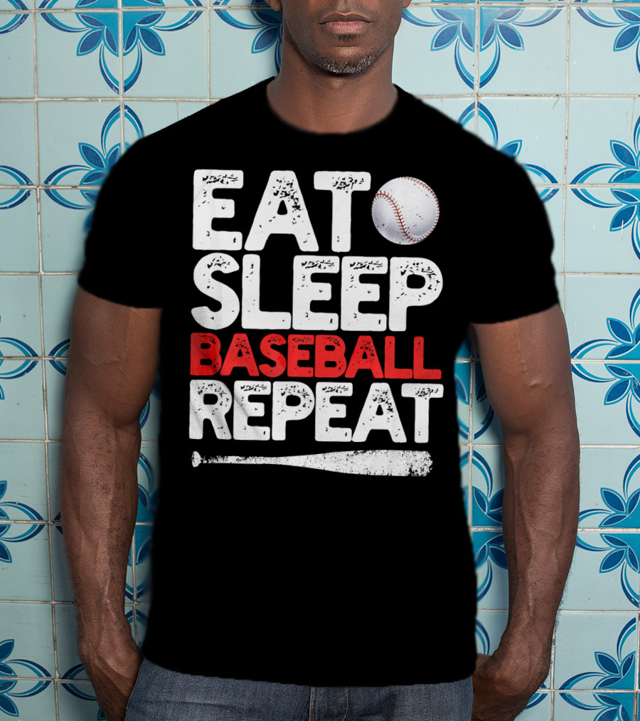 Eat Sleep Baseball Repeat Baseball Bat And Ball T-Shirt