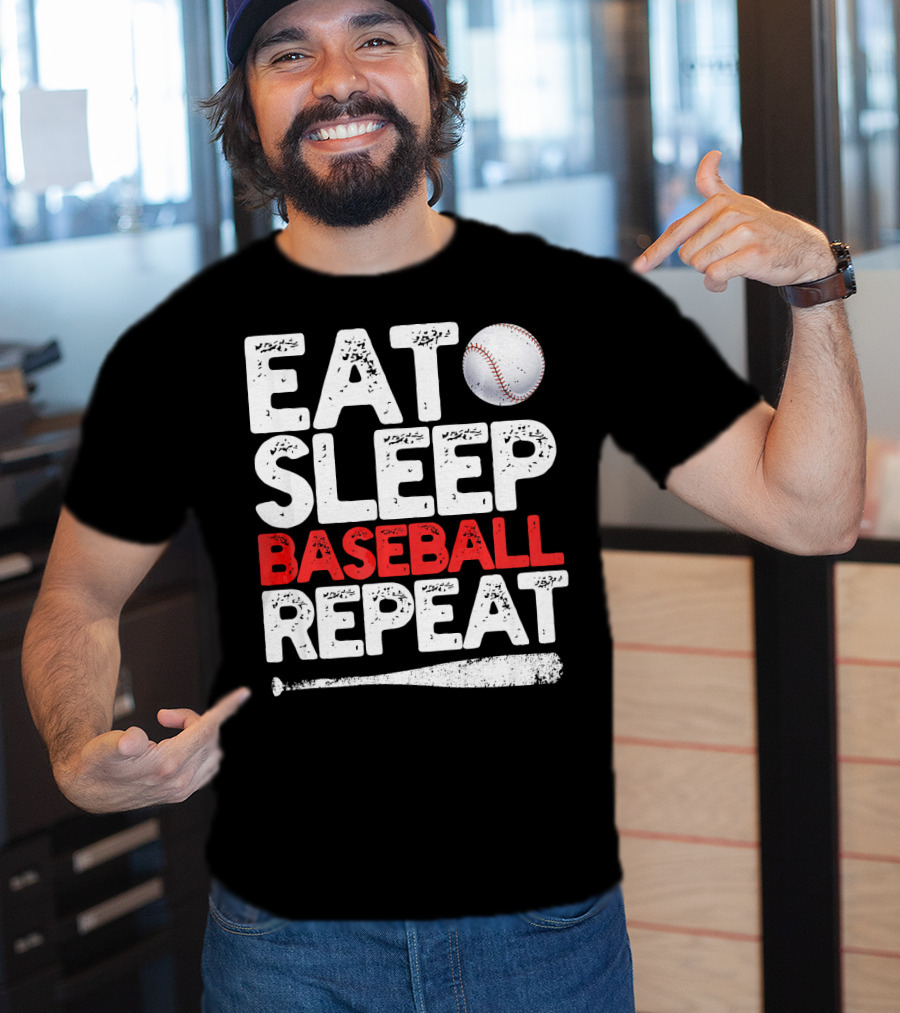 Eat Sleep Baseball Repeat Baseball Bat And Ball T-Shirt