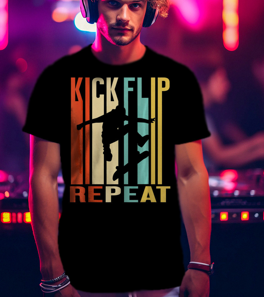 Kick Flip Repeat Vintage Skateboarding T-Shirt