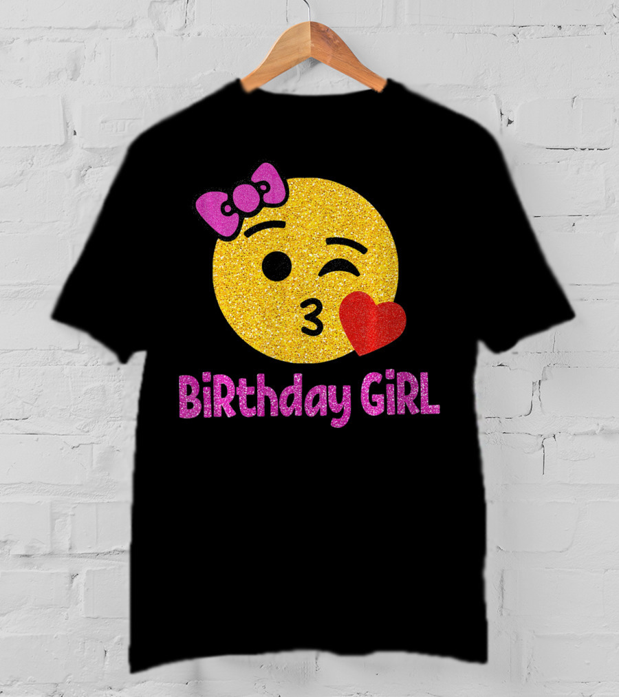Birthday Girl Emoji Pink Bow Red Heart T-Shirt
