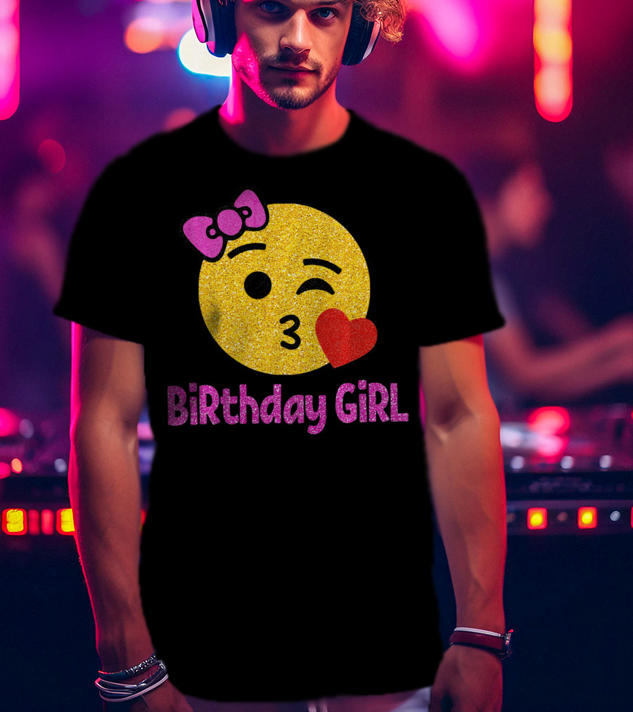 Birthday Girl Emoji Pink Bow Red Heart T-Shirt