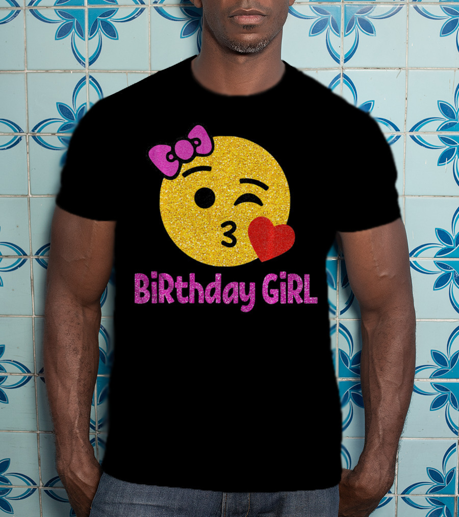 Birthday Girl Emoji Pink Bow Red Heart T-Shirt
