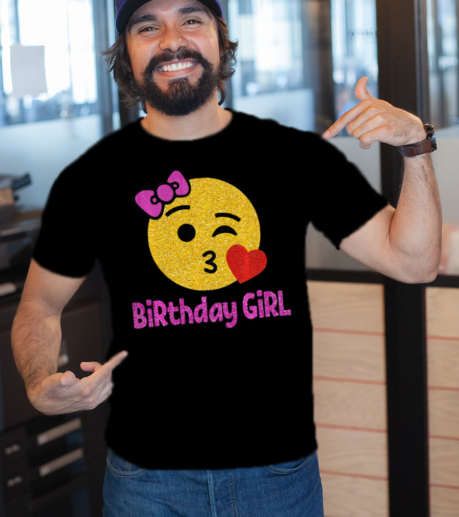 Birthday Girl Emoji Pink Bow Red Heart T-Shirt