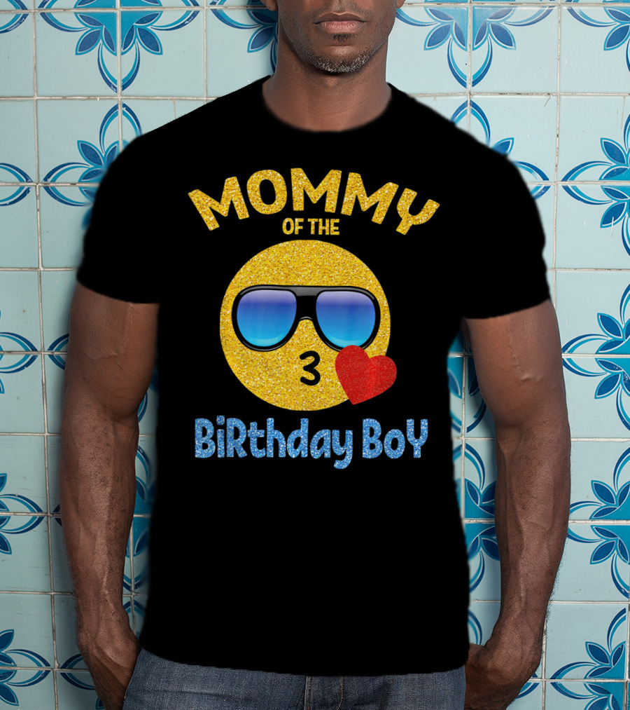 Mommy Of The Birthday Boy Emoji Sunglasses Heart T-Shirt