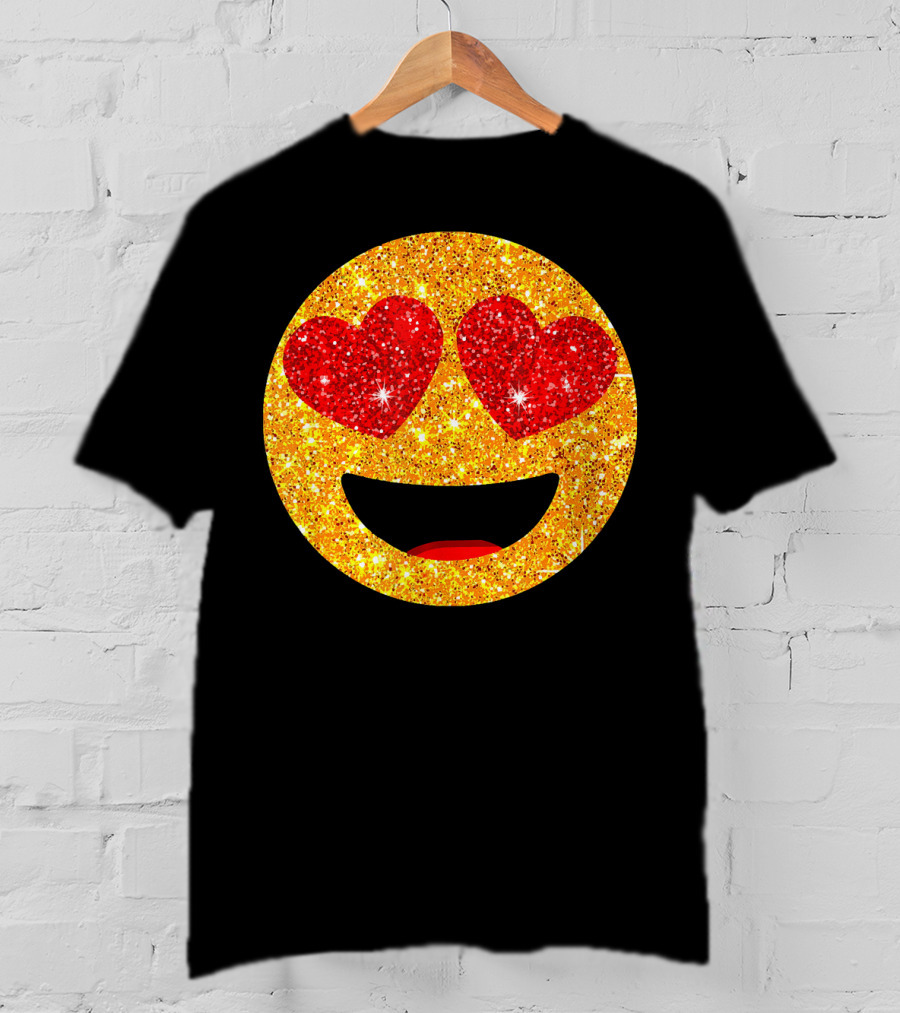 Valentines Day Heart Eyes Emoji Glittering Love Face T-Shirt