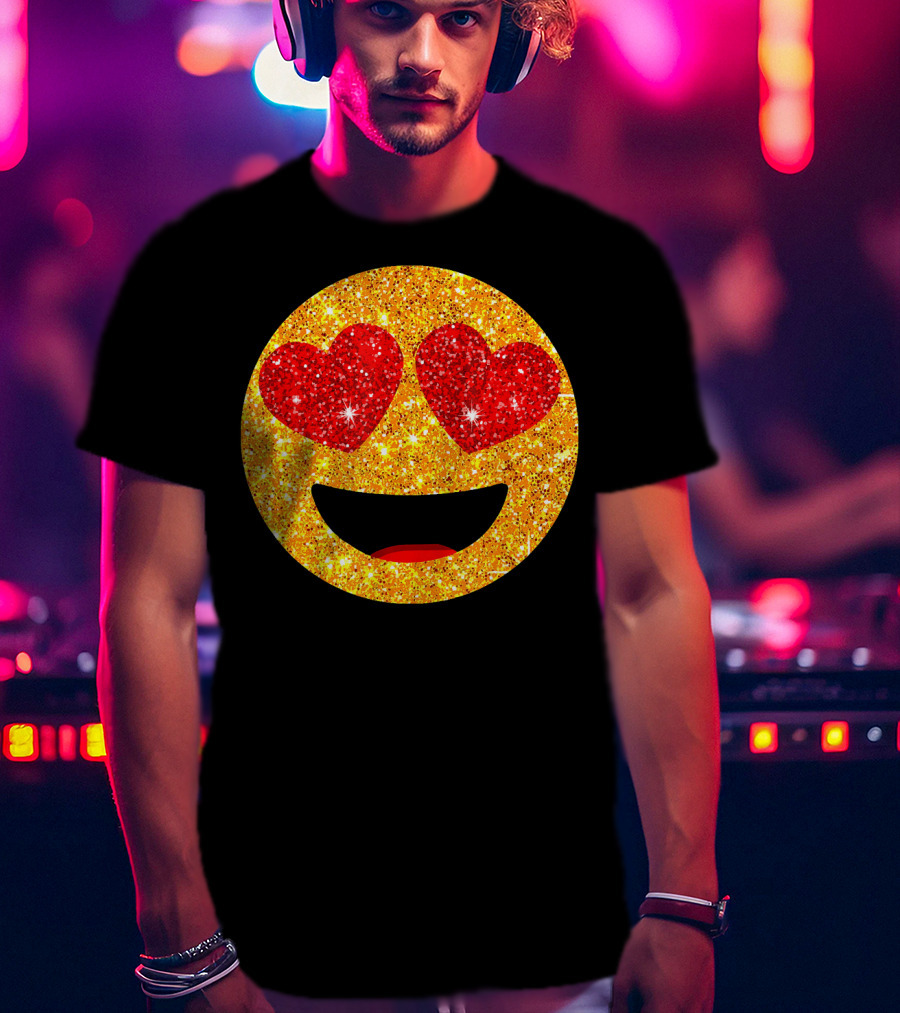 Valentines Day Heart Eyes Emoji Glittering Love Face T-Shirt
