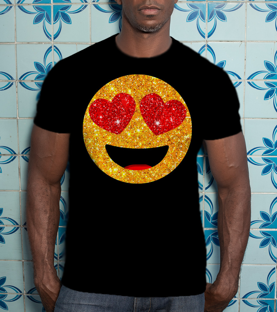 Valentines Day Heart Eyes Emoji Glittering Love Face T-Shirt