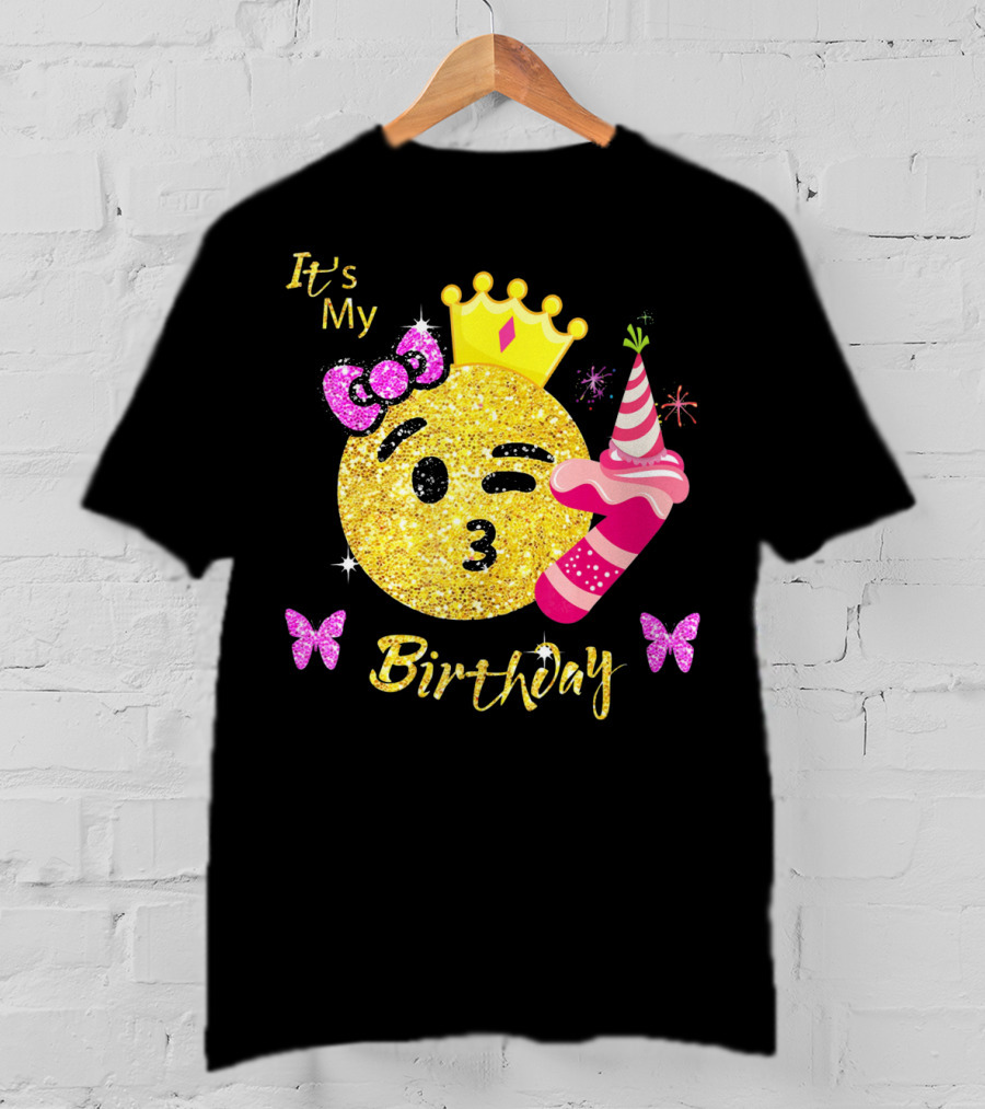 It's My Birthday Emoji Girls OMG Sparkle Crown Party T-Shirt