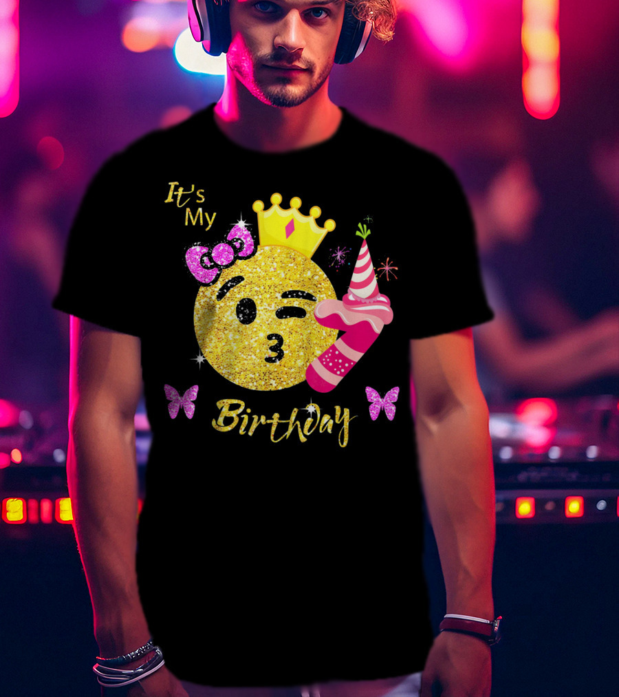 It's My Birthday Emoji Girls OMG Sparkle Crown Party T-Shirt