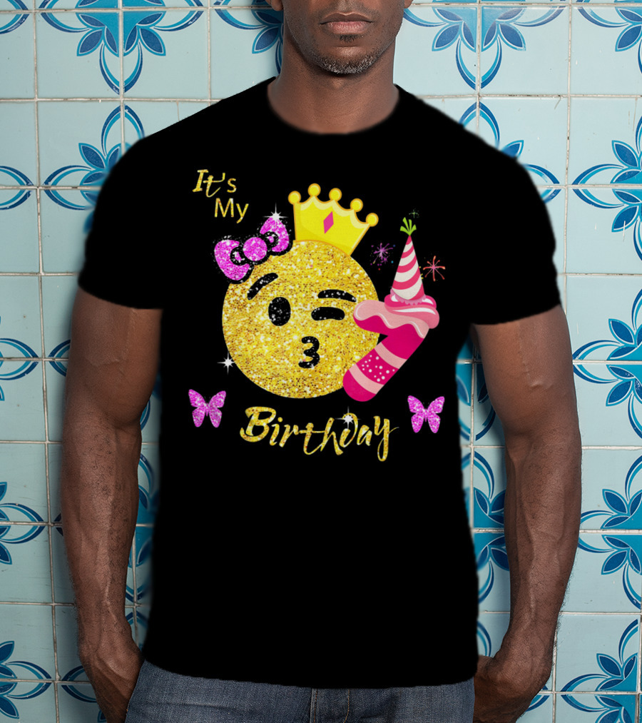 It's My Birthday Emoji Girls OMG Sparkle Crown Party T-Shirt