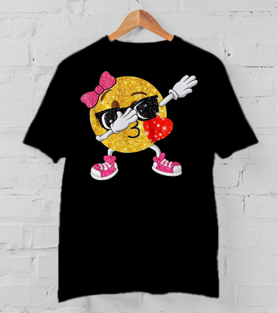 Dabbing Glitter Emoji Heart Kiss Bow Sunglasses Sneakers T-Shirt