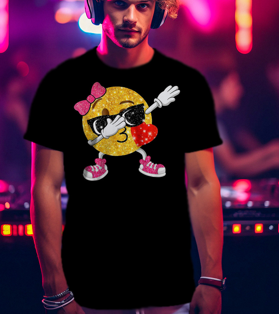 Dabbing Glitter Emoji Heart Kiss Bow Sunglasses Sneakers T-Shirt
