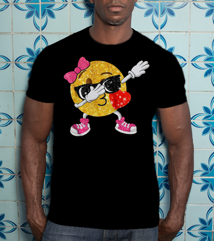 Dabbing Glitter Emoji Heart Kiss Bow Sunglasses Sneakers T-Shirt