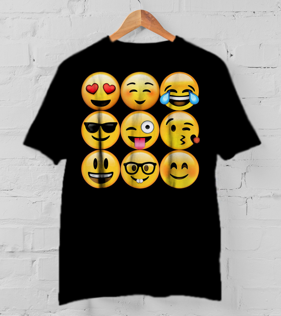 Emoji Heart Eyes Cool Tongue Wink Glasses Smiley Faces T-Shirt