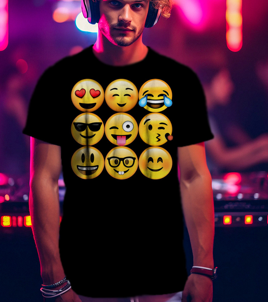 Emoji Heart Eyes Cool Tongue Wink Glasses Smiley Faces T-Shirt