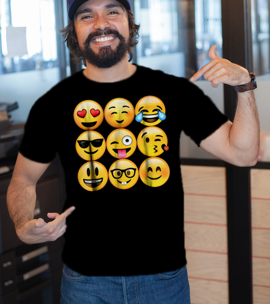 Emoji Heart Eyes Cool Tongue Wink Glasses Smiley Faces T-Shirt