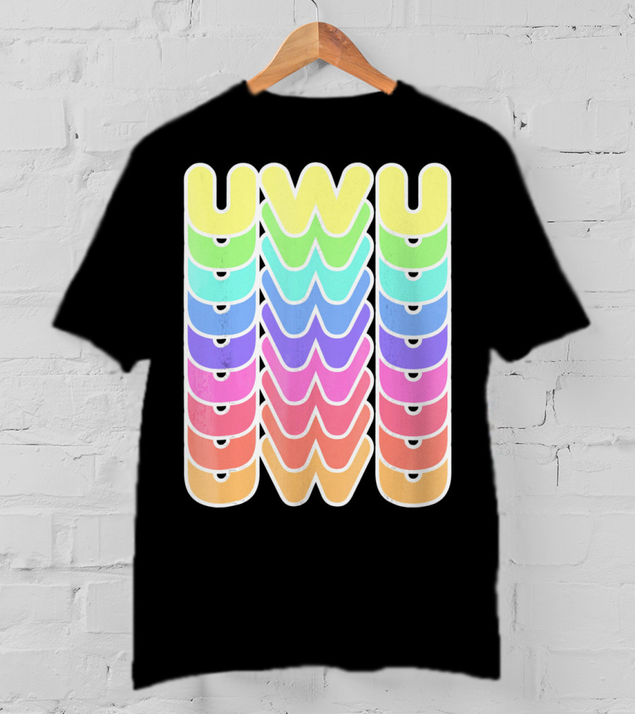 UWU Cute Face Emoji Letter Kawaii Rainbow Keyopt T-Shirt