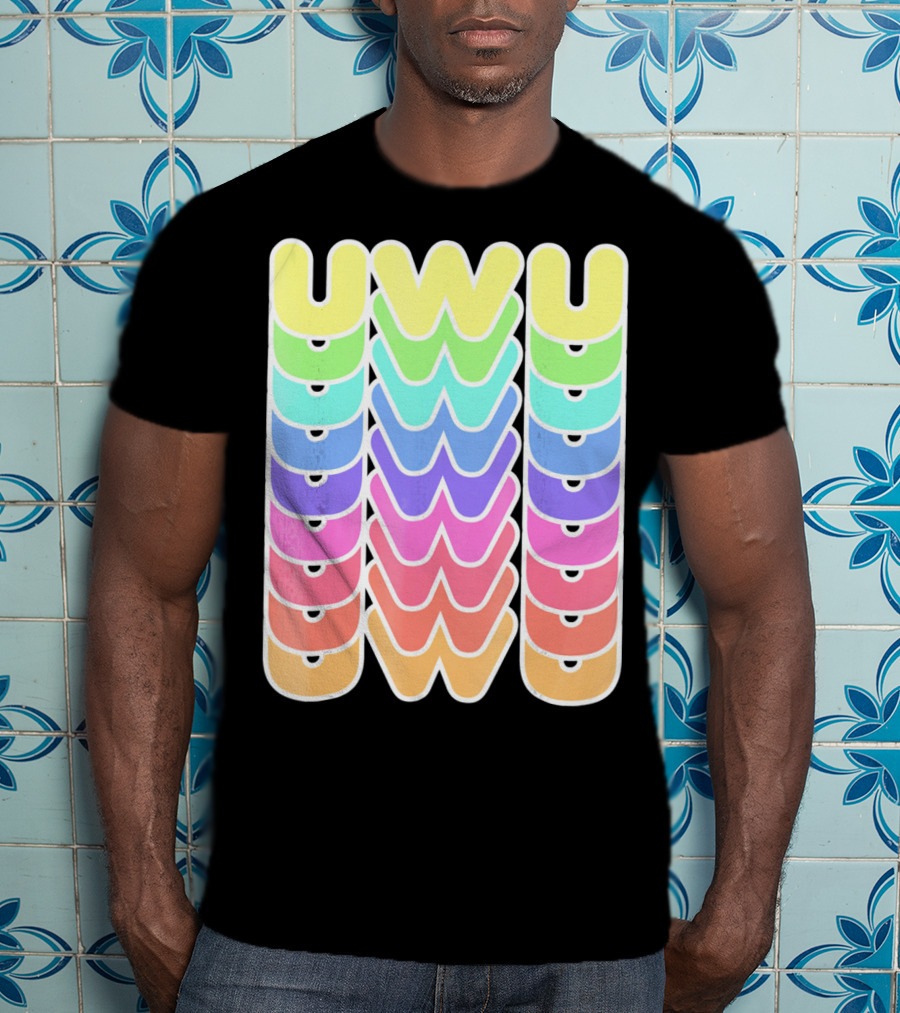 UWU Cute Face Emoji Letter Kawaii Rainbow Keyopt T-Shirt