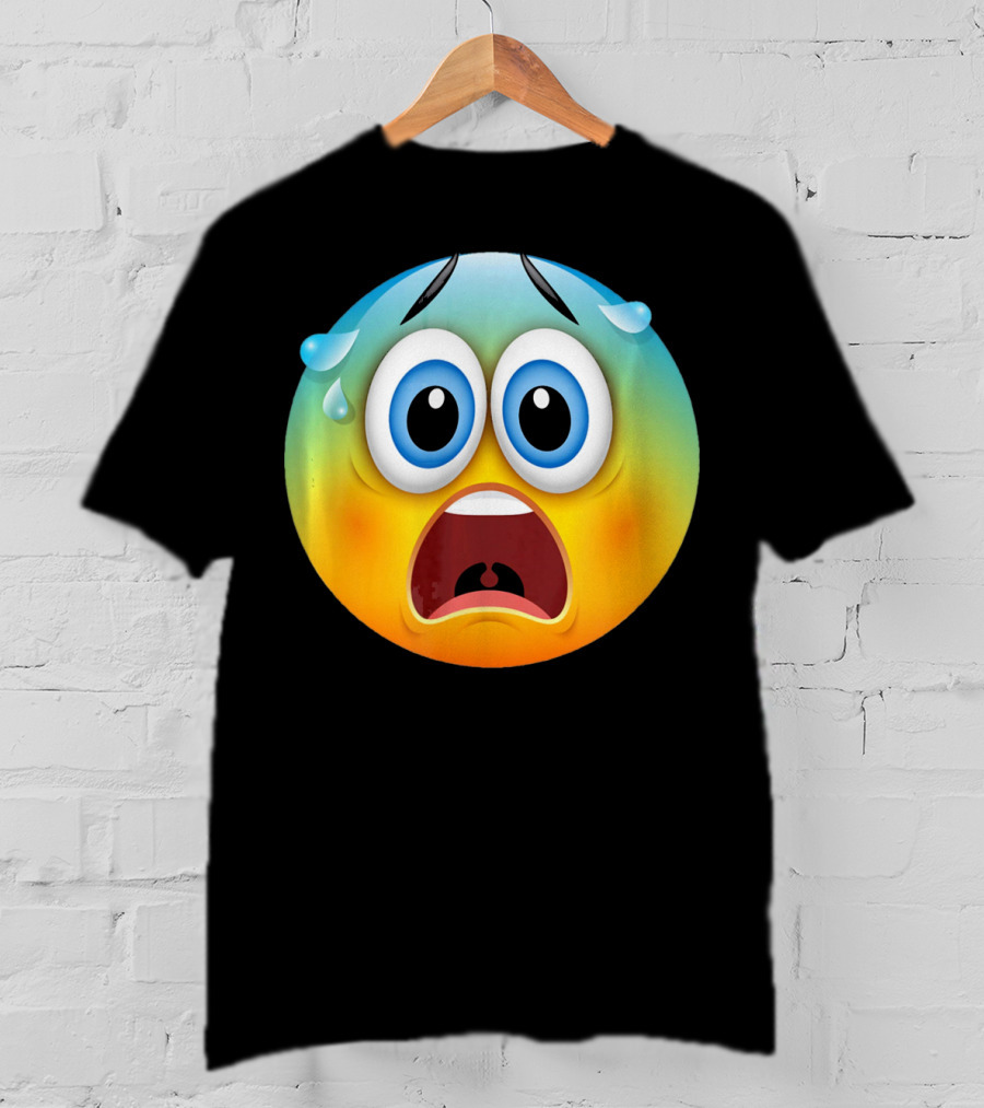 Scared Face Emoji Funny Novelty Sweat Emoji Face T-Shirt