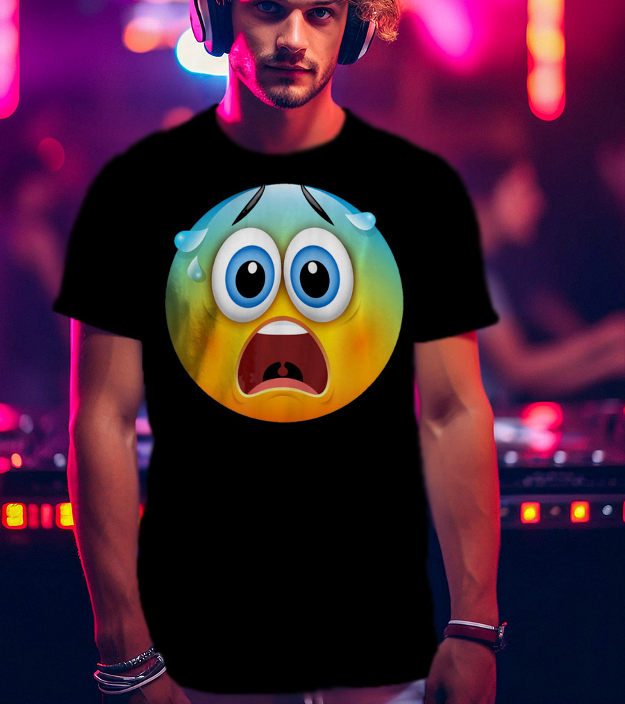 Scared Face Emoji Funny Novelty Sweat Emoji Face T-Shirt