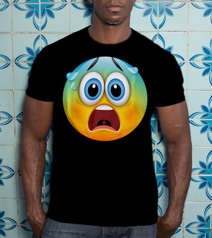Scared Face Emoji Funny Novelty Sweat Emoji Face T-Shirt