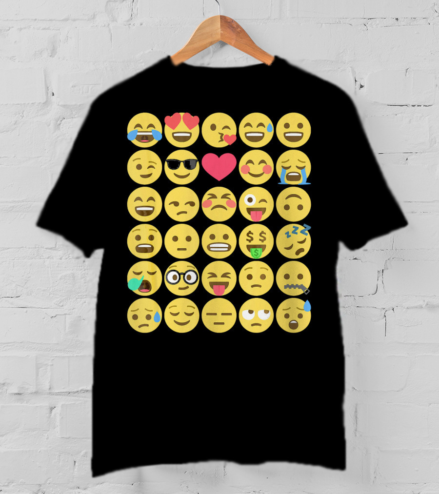 Emoji Emoticons Smiley Faces Heart Sunglasses Laughing Crying Stack T-Shirt