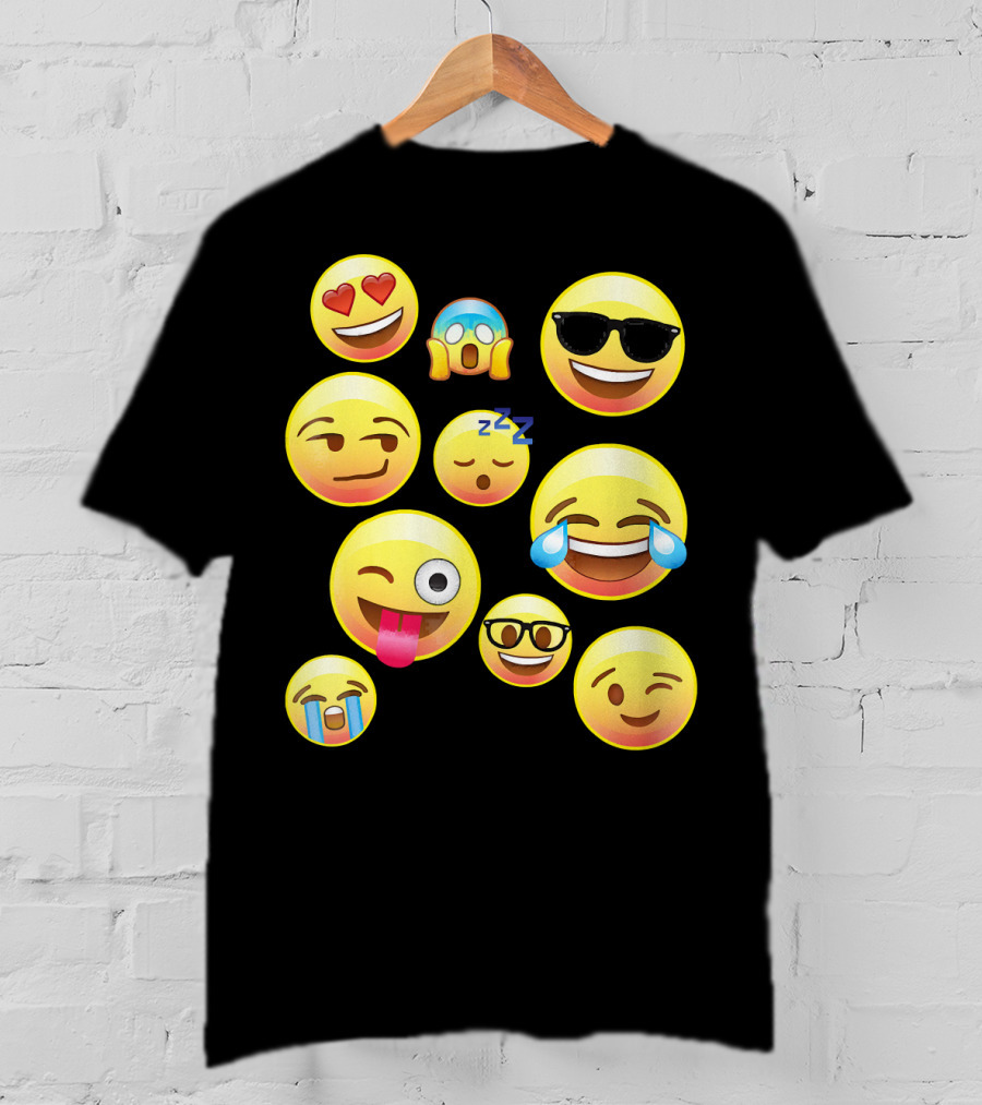 Funny Emoji Faces For Girls Heart Eyes Sleepy Wink Tears Sunglasses Zany T-Shirt