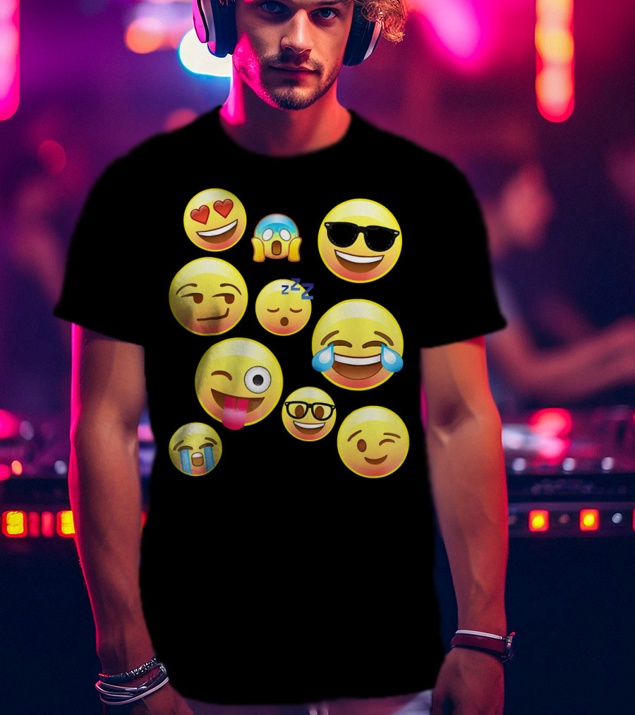 Funny Emoji Faces For Girls Heart Eyes Sleepy Wink Tears Sunglasses Zany T-Shirt