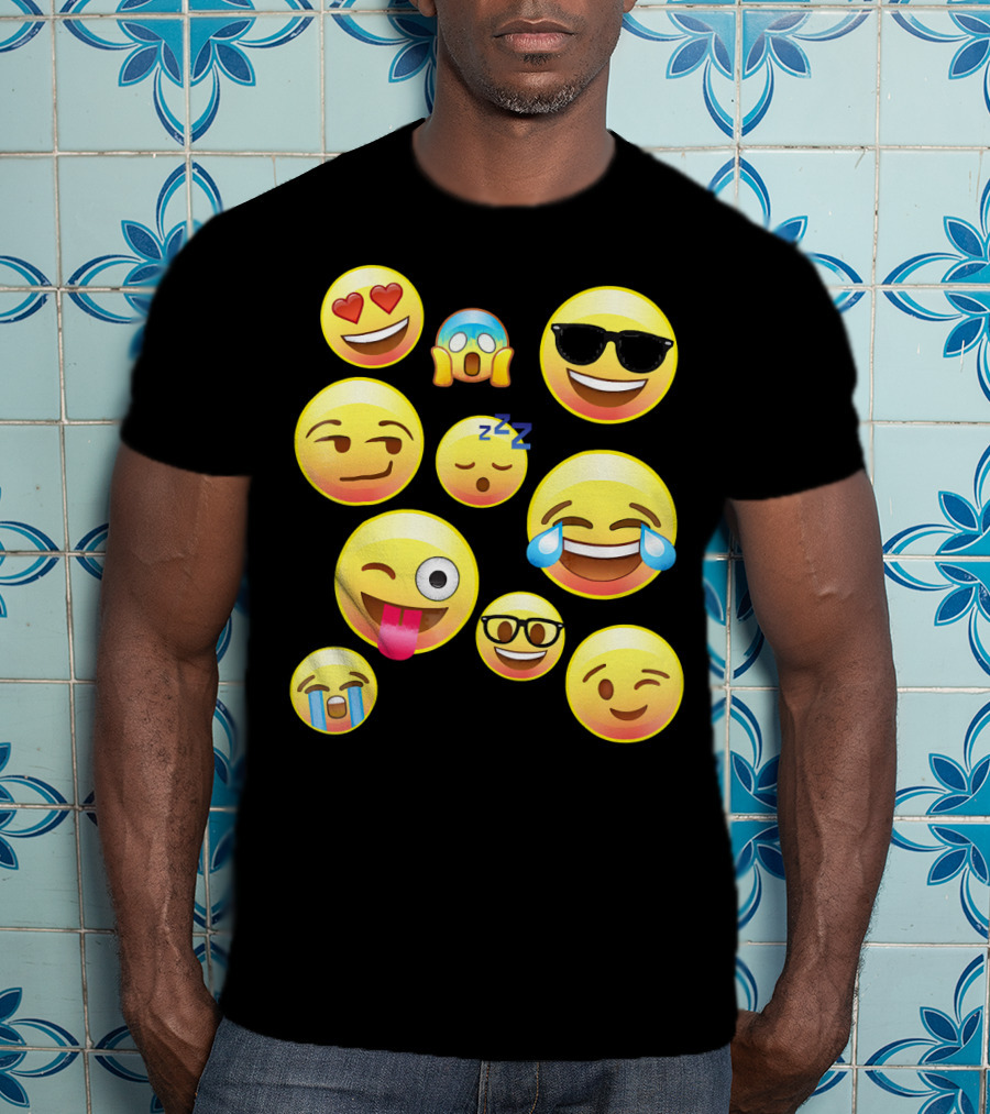 Funny Emoji Faces For Girls Heart Eyes Sleepy Wink Tears Sunglasses Zany T-Shirt