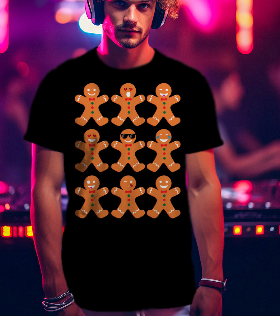 Gingerbread Man Emotions Faces Sunglasses And Tears T-Shirt