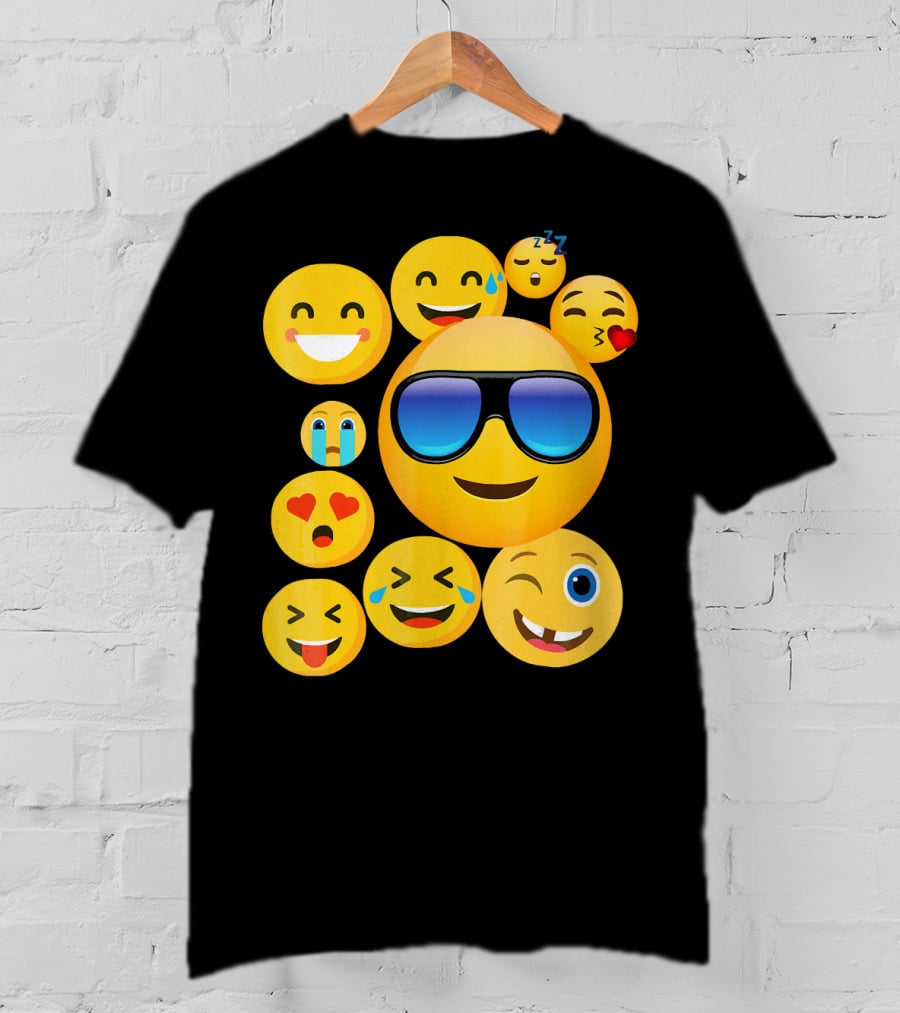 Emoji Wear Cool Smiley Faces With Sunglasses And Cute Emoticon Expressions T-Shirt